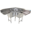 Bk Resources Stainless Steel 3 Compartment Corner Sink W/2-24" Drainboards 24X24X14 BKCS-3-24-14-24T